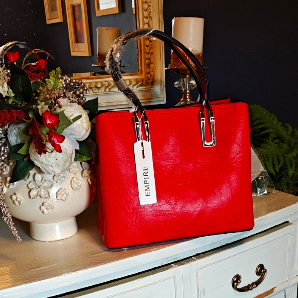 Orange Tote Bag with Structured Shape and Silver Hardware